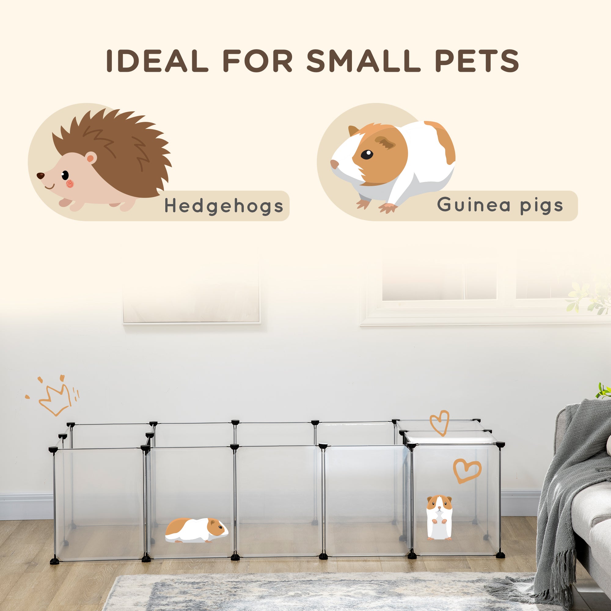 PawHut 20 Panels DIY Pet Playpen, Small Animal Cage with Door, Top Cover, Indoor Yard Fence for Guinea Pig, Hedgehog, Bunny, White