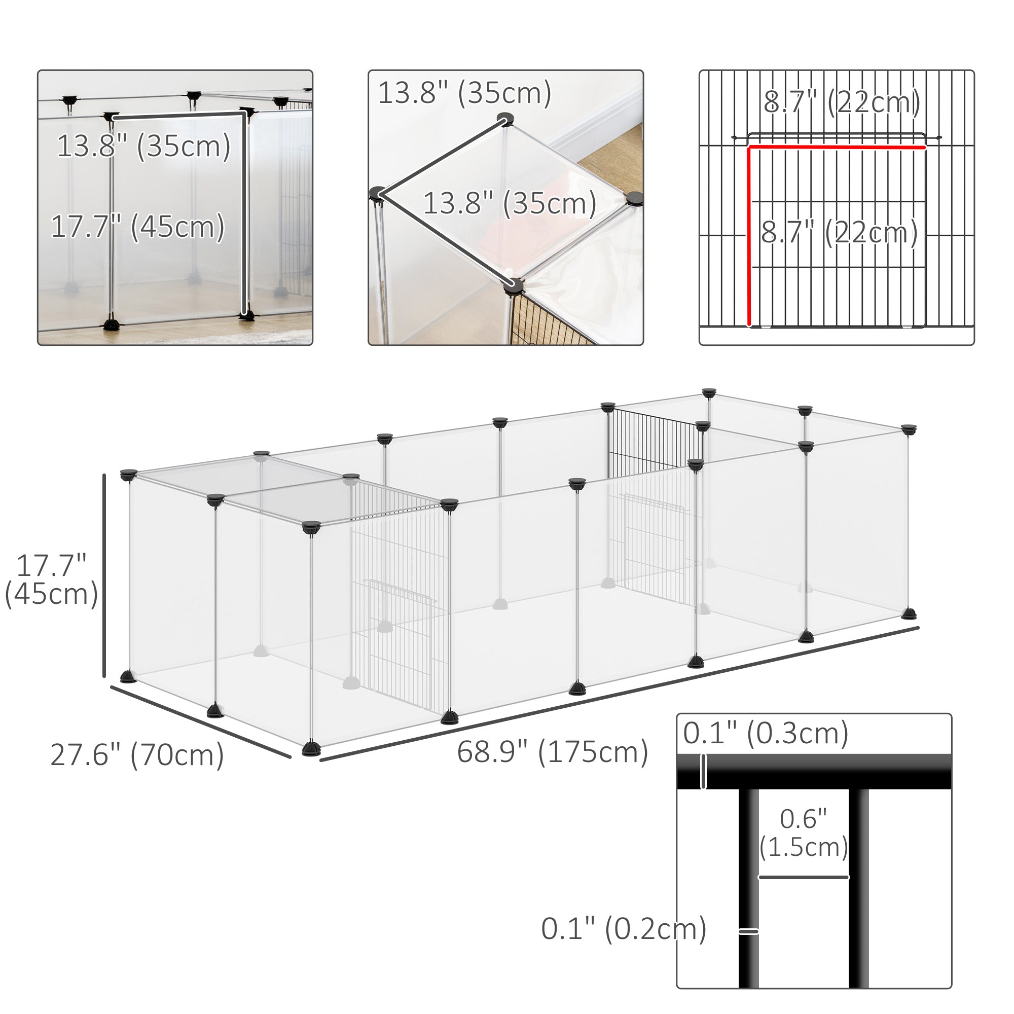 PawHut 20 Panels DIY Pet Playpen, Small Animal Cage with Door, Top Cover, Indoor Yard Fence for Guinea Pig, Hedgehog, Bunny, White