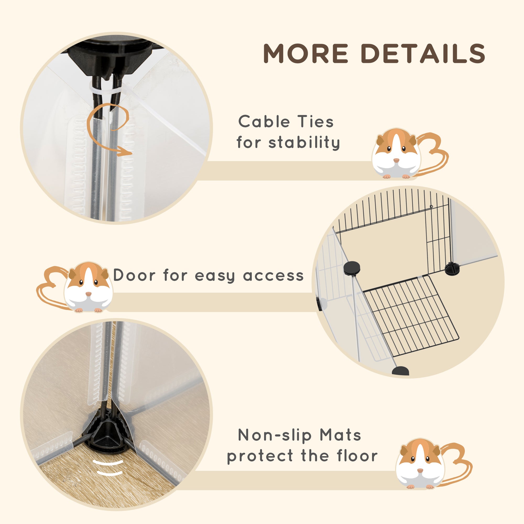 PawHut 20 Panels DIY Pet Playpen, Small Animal Cage with Door, Top Cover, Indoor Yard Fence for Guinea Pig, Hedgehog, Bunny, White