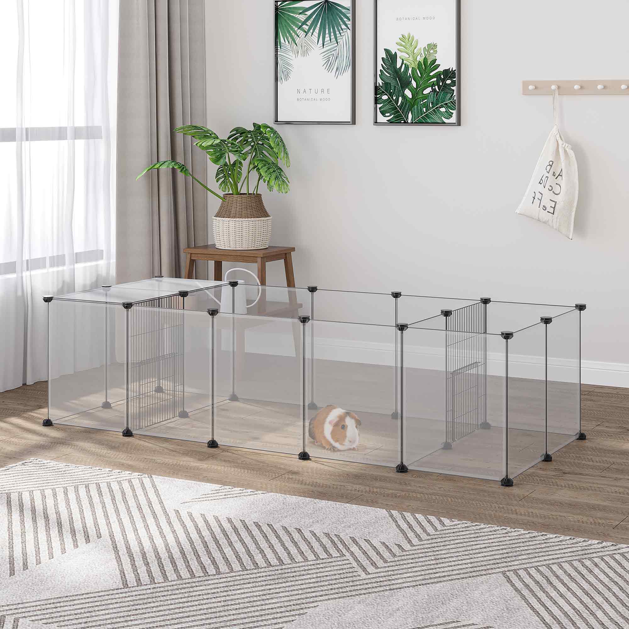 PawHut 20 Panels DIY Pet Playpen, Small Animal Cage with Door, Top Cover, Indoor Yard Fence for Guinea Pig, Hedgehog, Bunny, White