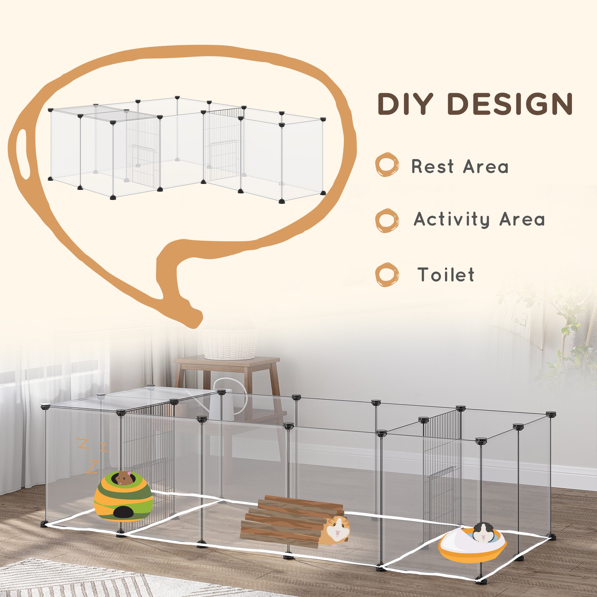 PawHut 20 Panels DIY Pet Playpen, Small Animal Cage with Door, Top Cover, Indoor Yard Fence for Guinea Pig, Hedgehog, Bunny, White