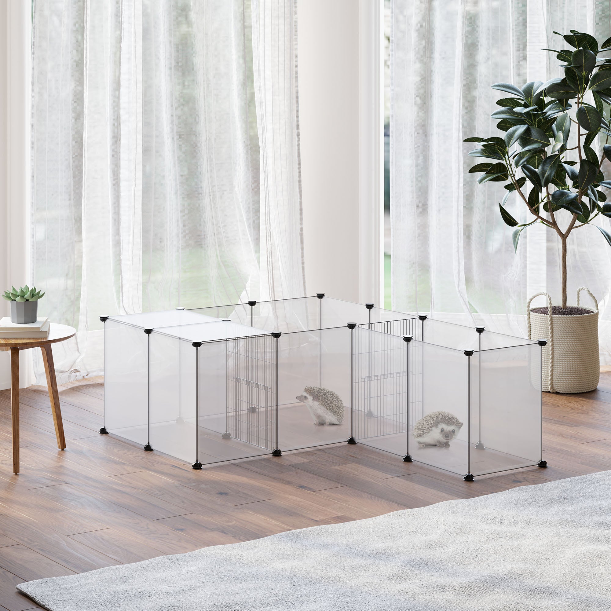 PawHut 20 Panels DIY Pet Playpen, Small Animal Cage with Door, Top Cover, Indoor Yard Fence for Guinea Pig, Hedgehog, Bunny, White