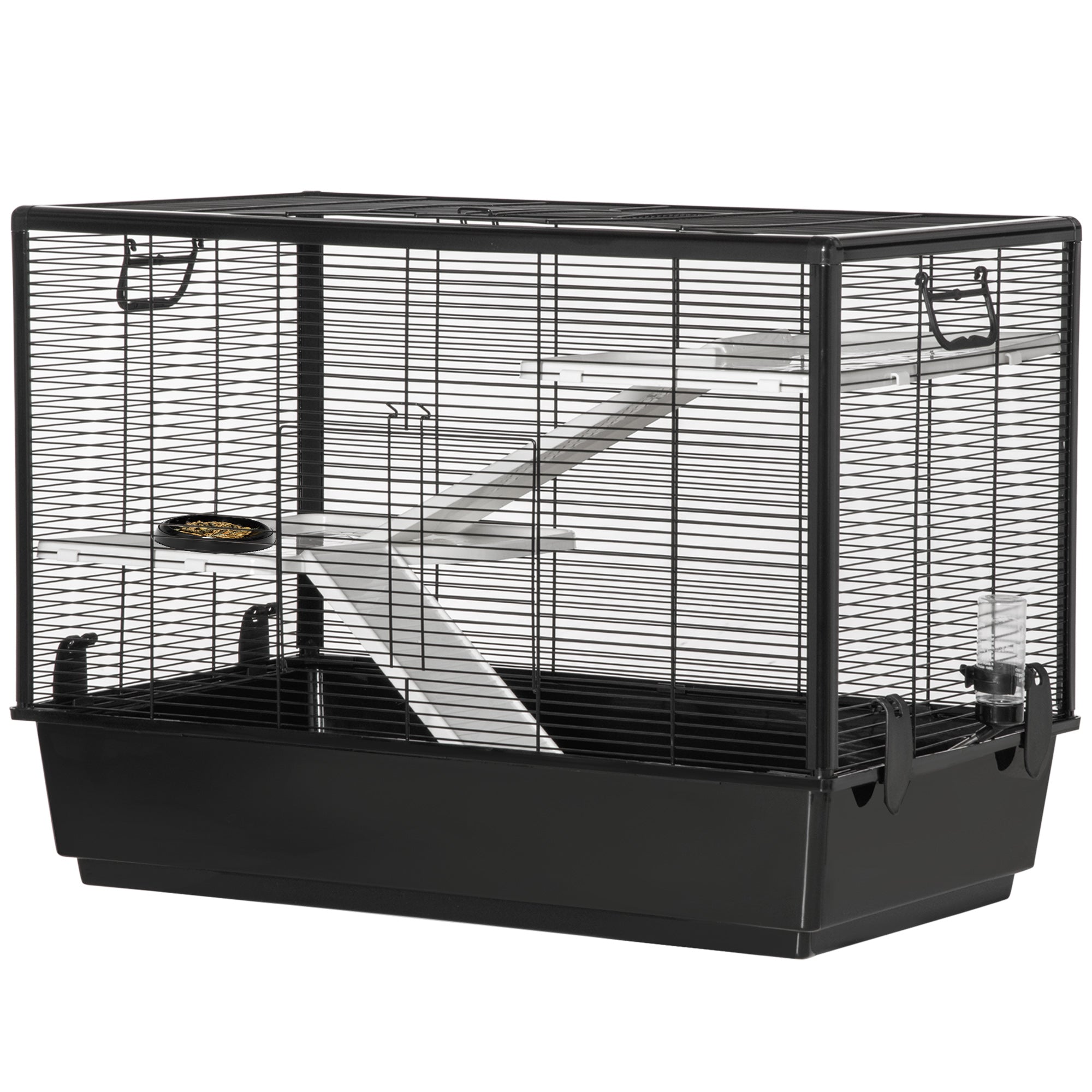 PawHut 3-Tier Hamster Cage, Guinea Pig Cage, Pet Chinchillas Play House Indoor with Accessories Food Dish Water Bottle, Ramps, 31.5"x19"x 23", Black