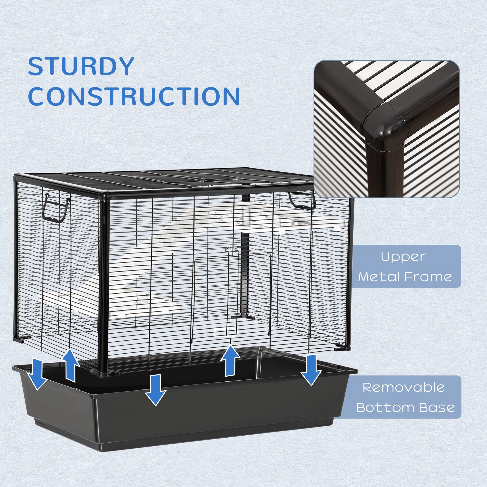 PawHut 3-Tier Hamster Cage, Guinea Pig Cage, Pet Chinchillas Play House Indoor with Accessories Food Dish Water Bottle, Ramps, 31.5"x19"x 23", Black