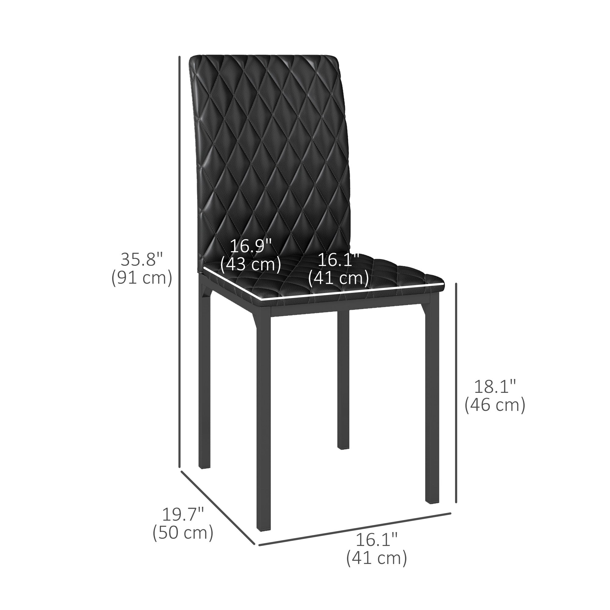HOMCOM Modern Dining Chairs Set of 6, Upholstered Faux Leather Kitchen Chairs with Rhombic Tufting and Metal Legs for Living Room, Black