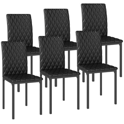 HOMCOM Modern Dining Chairs Set of 6, Upholstered Faux Leather Kitchen Chairs with Rhombic Tufting and Metal Legs for Living Room, Black