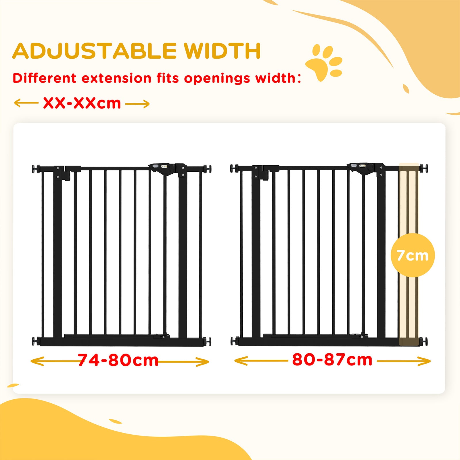 PawHut Dog Gate Stair Gate Pressure Fit Pets Barrier Auto Close for Doorway Hallway, 74-87cm Wide Adjustable, Black