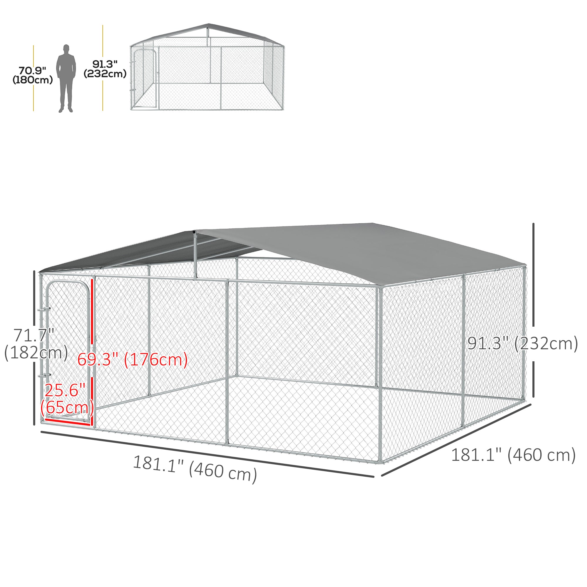 PawHut Dog Kennel Outdoor Run Fence with Roof, Steel Lock, Mesh Sidewalls for Backyard & Patio, 15.1' x 15.1' x 7.5'