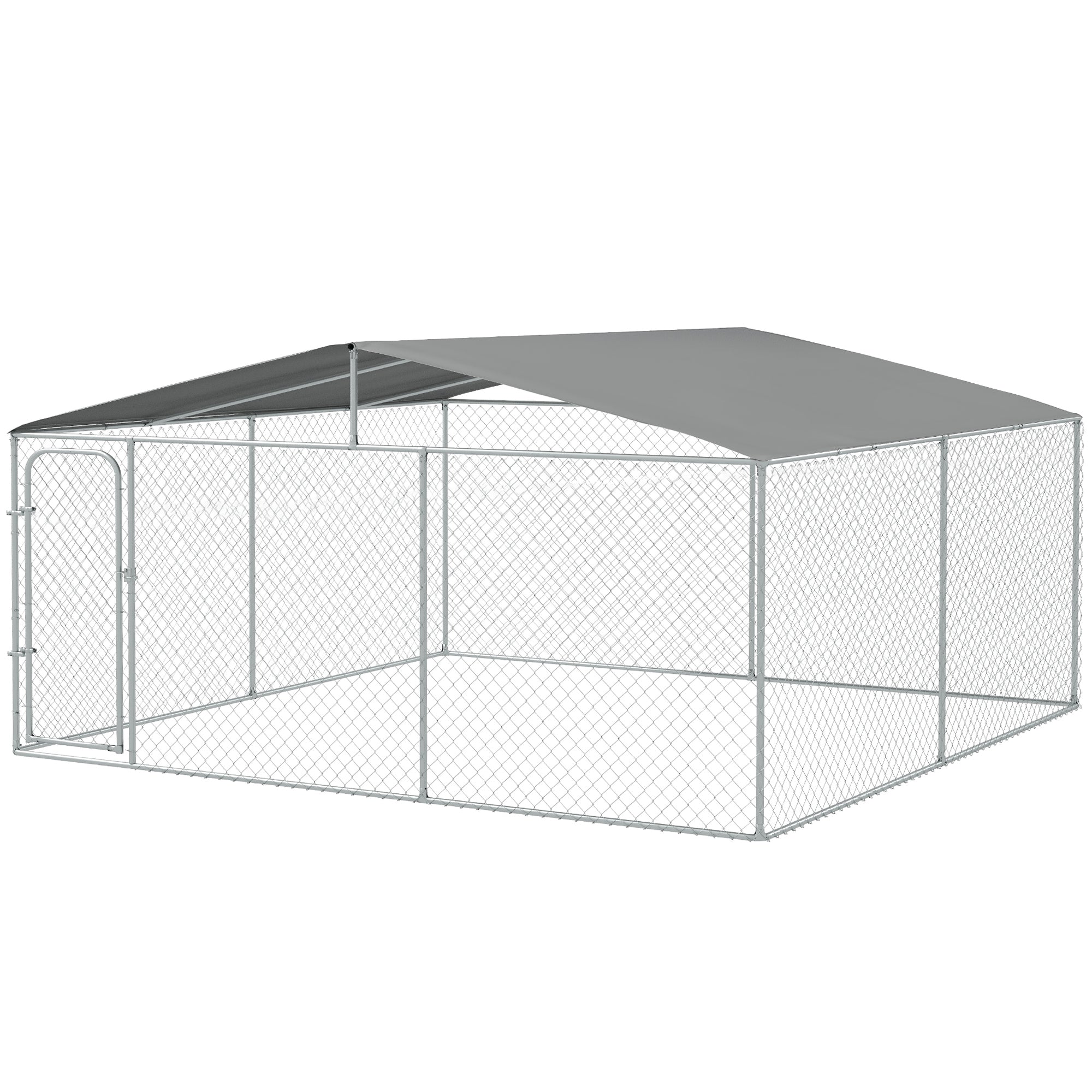 PawHut Dog Kennel Outdoor Run Fence with Roof, Steel Lock, Mesh Sidewalls for Backyard & Patio, 15.1' x 15.1' x 7.5'