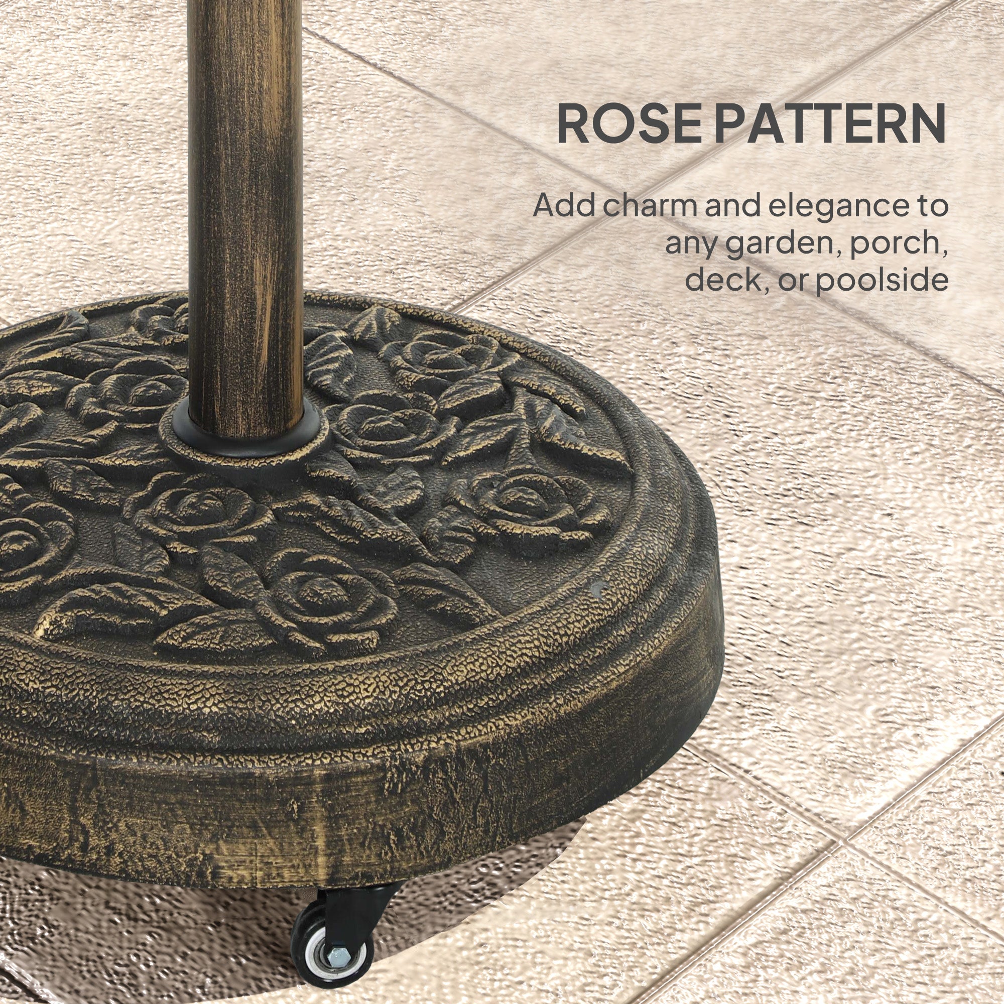 Outsunny Round Patio Umbrella Base, 46 lbs Resin Umbrella Stand with Wheels, Outdoor Umbrella Stand for 1.3"/1.5"/1.9" Umbrella Poles for Outdoor, Lawn, Poolside, Bronze