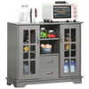 HOMCOM Kitchen Sideboard with 2 Drawers, Modern Buffet Cabinet, Coffee Bar Cabinet with Glass Doors and Open Shelf, Console Table, Grey