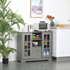 HOMCOM Kitchen Sideboard with 2 Drawers, Modern Buffet Cabinet, Coffee Bar Cabinet with Glass Doors and Open Shelf, Console Table, Grey