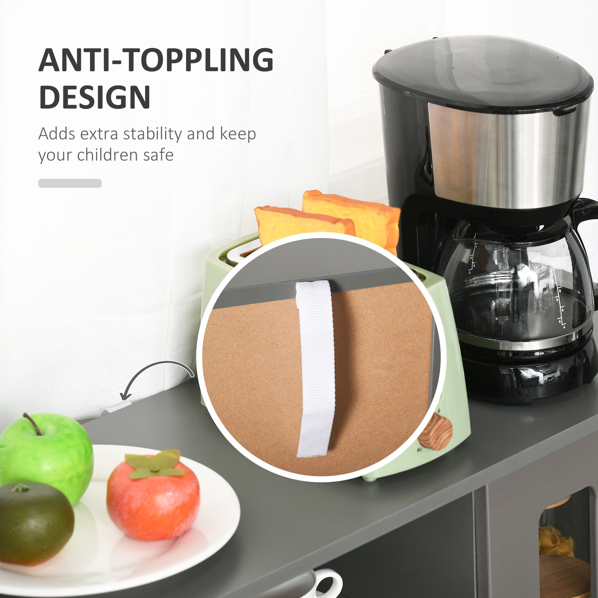 HOMCOM Kitchen Sideboard with 2 Drawers, Modern Buffet Cabinet, Coffee Bar Cabinet with Glass Doors and Open Shelf, Console Table, Grey