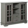 HOMCOM Kitchen Sideboard with 2 Drawers, Modern Buffet Cabinet, Coffee Bar Cabinet with Glass Doors and Open Shelf, Console Table, Grey