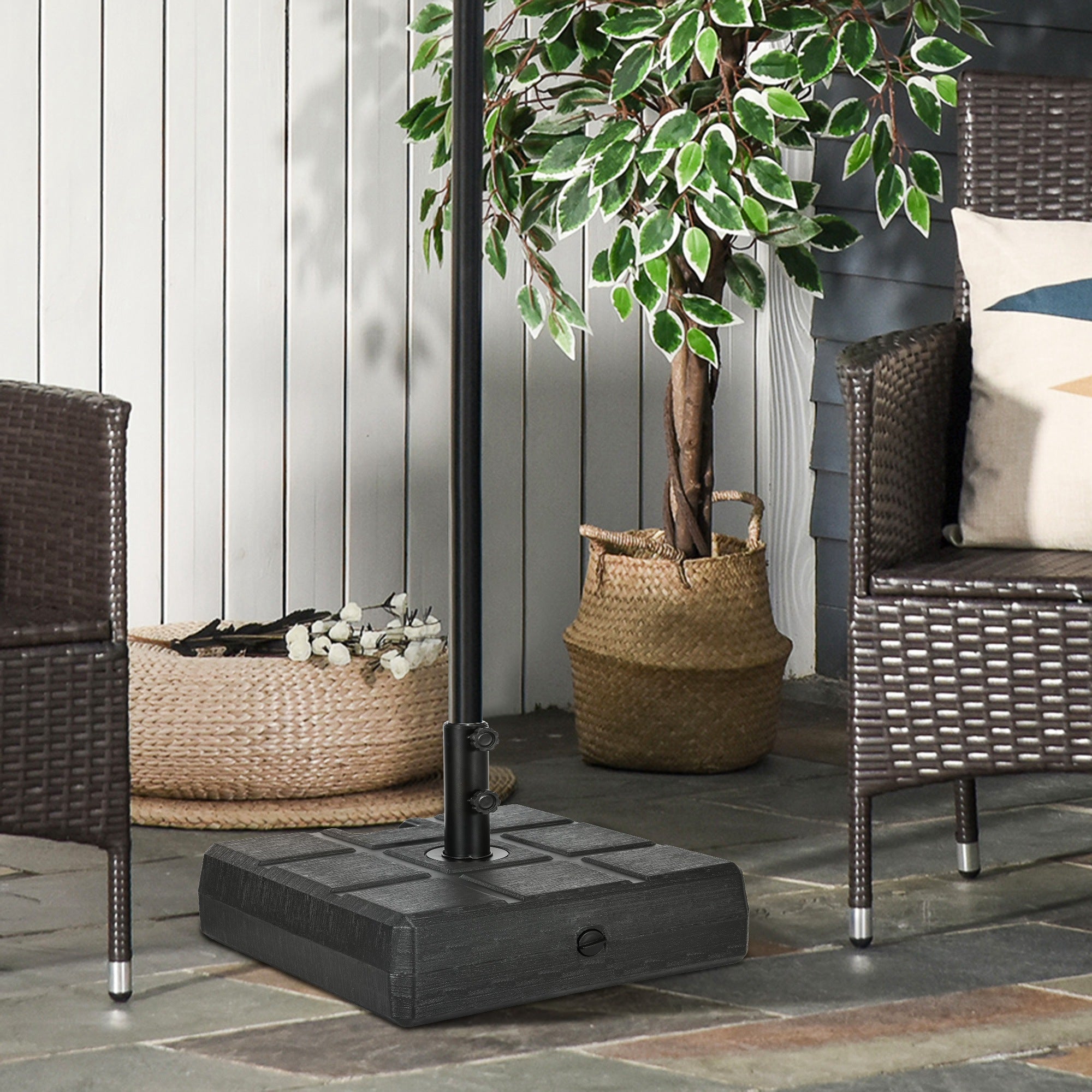 Outsunny 88 lbs. Fillable Umbrella Base with Steel, Umbrella Holder for 1.3", 1.5" or 1.9" Umbrella Poles, Square & Reversible Heavy Duty Market Umbrella Stand, Black