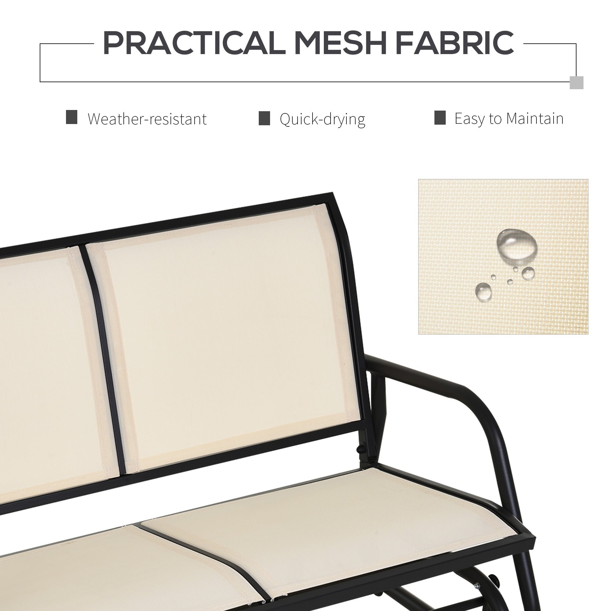 Outsunny Patio Double Glider Outdoor Steel Sling Fabric Gliding Bench Garden Swing Chair Heavy-Duty Porch Rocker Garden Loveseat Cream