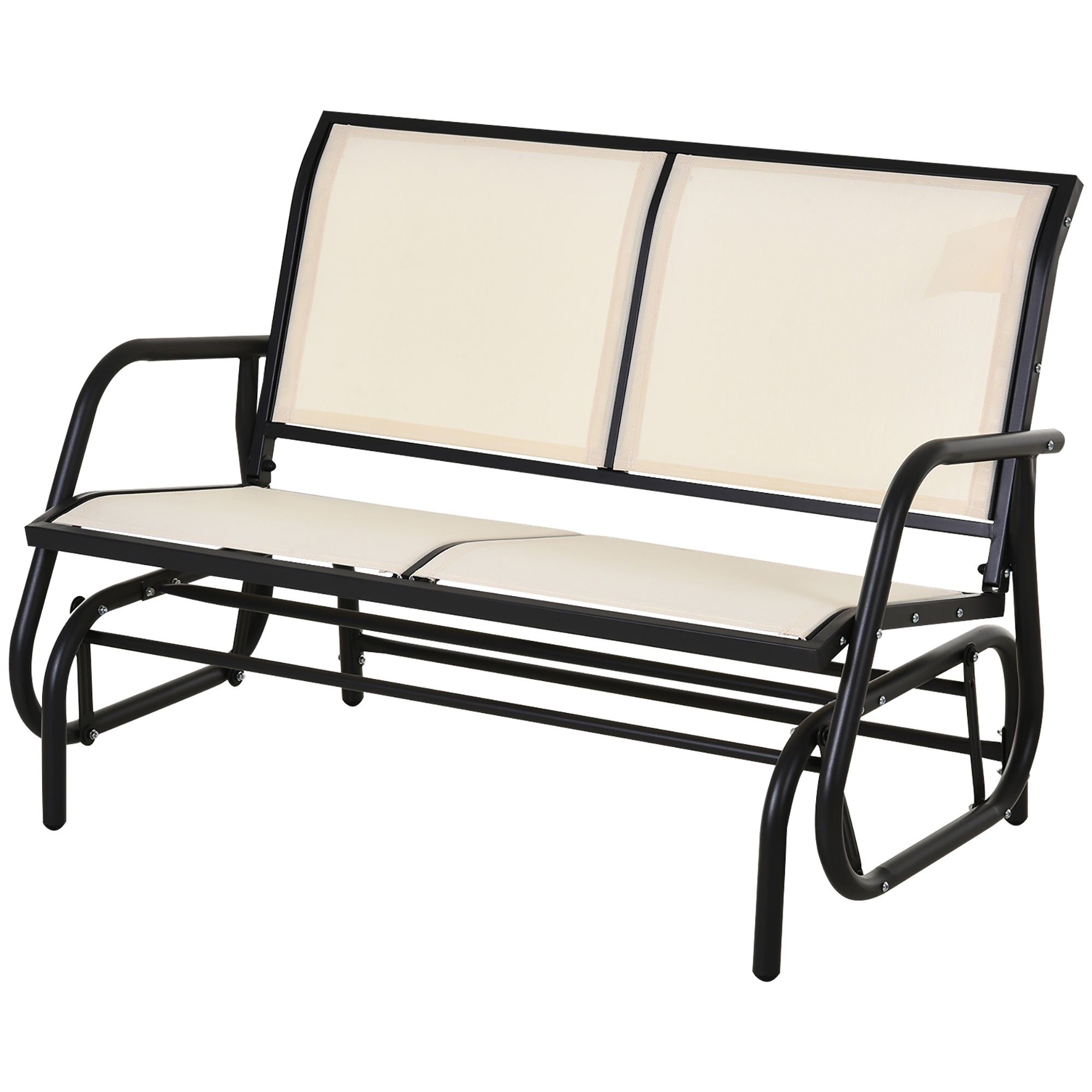 Outsunny Patio Double Glider Outdoor Steel Sling Fabric Gliding Bench Garden Swing Chair Heavy-Duty Porch Rocker Garden Loveseat Cream