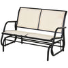 Outsunny Patio Double Glider Outdoor Steel Sling Fabric Gliding Bench Garden Swing Chair Heavy-Duty Porch Rocker Garden Loveseat Cream