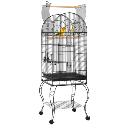 PawHut Play Open Top Bird Cage 60" Parrot Cage for Cockatiel, Sun Conure with Rolling Stand, Removable Tray, Perches, Storage Shelf Black, 20.1" x 20.1"