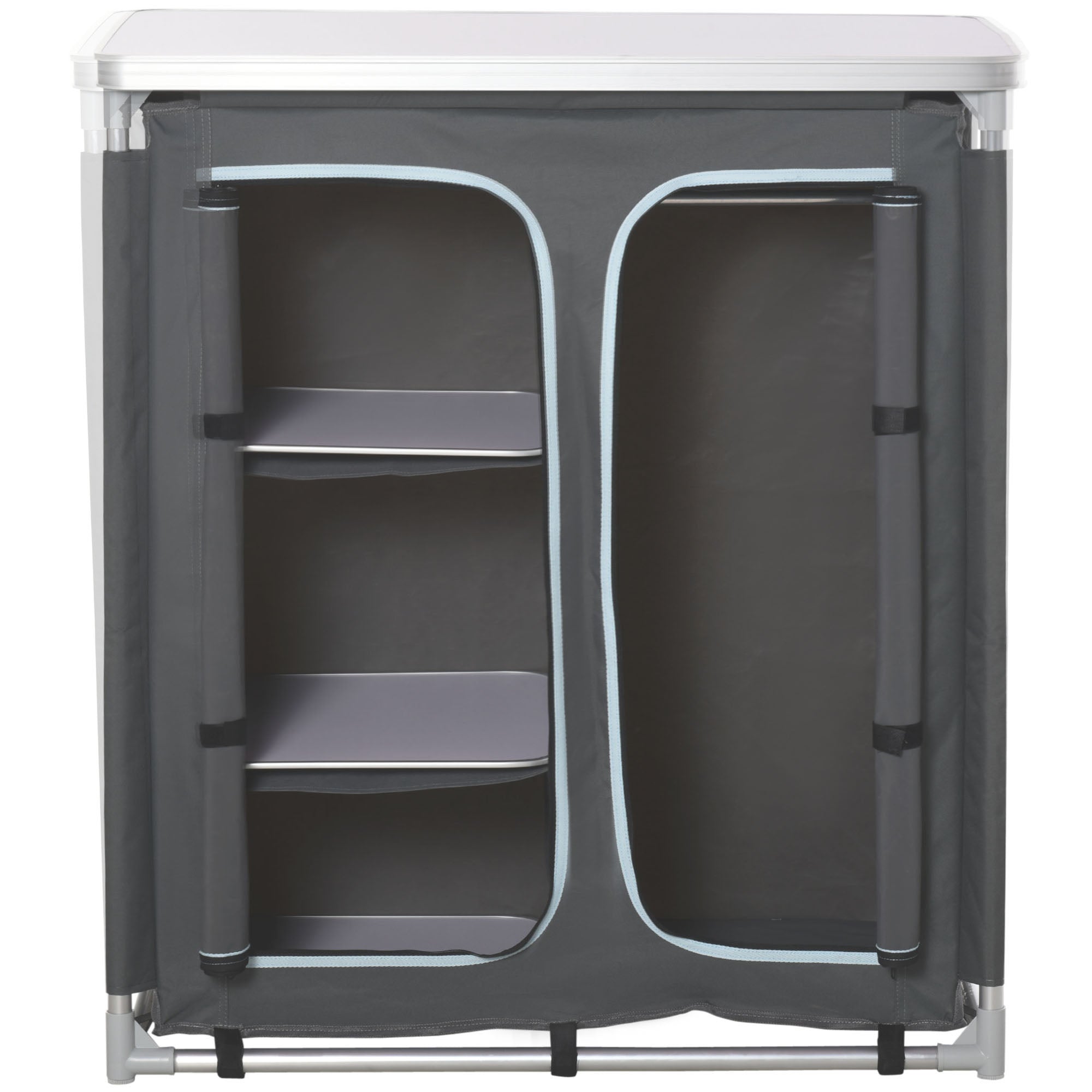 Outsunny Camping Kitchen Station, Aluminum Camping Table Cook Cupboard with 3-Shelf and Carrying Bag for BBQ Party Picnics Backyards