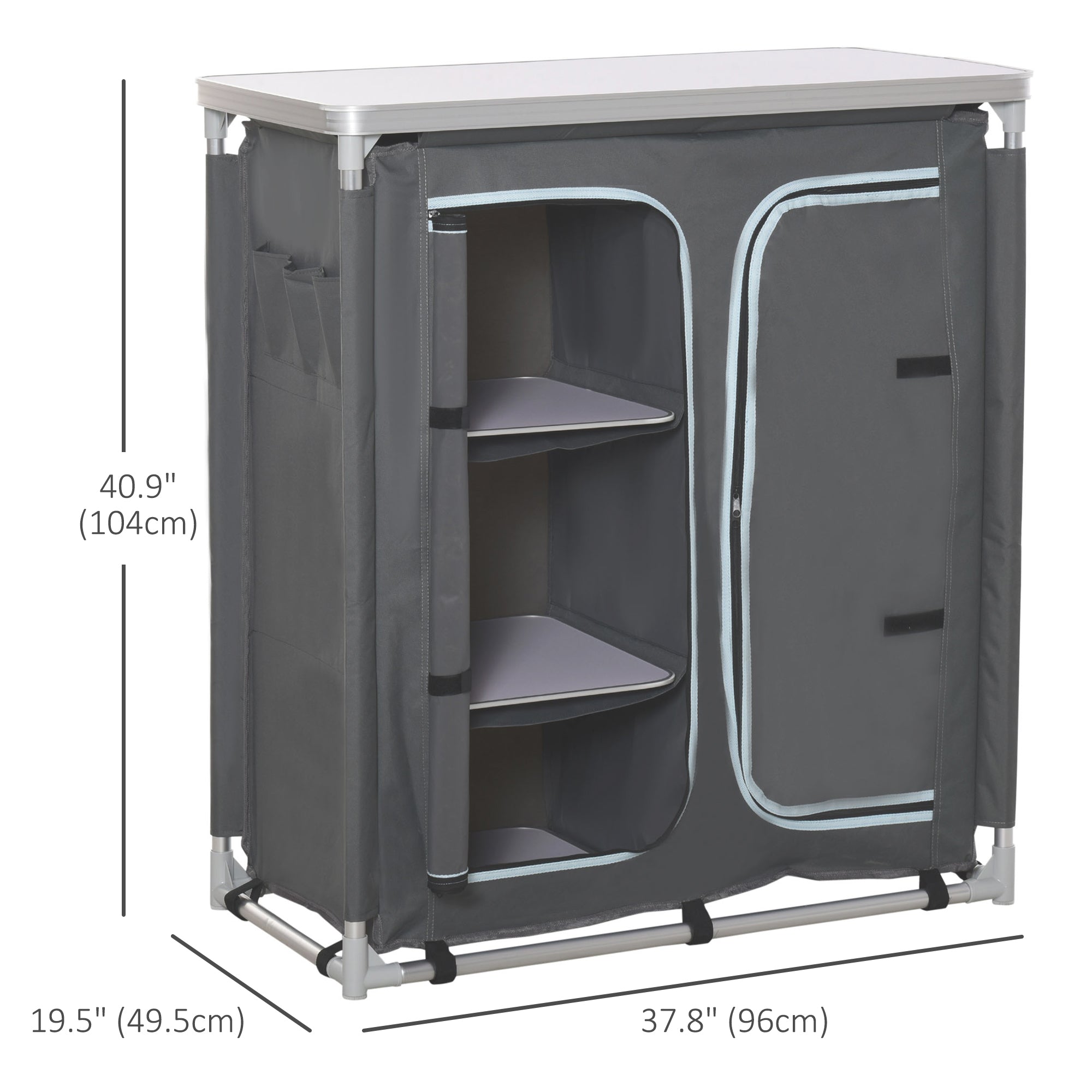 Outsunny Camping Kitchen Station, Aluminum Camping Table Cook Cupboard with 3-Shelf and Carrying Bag for BBQ Party Picnics Backyards