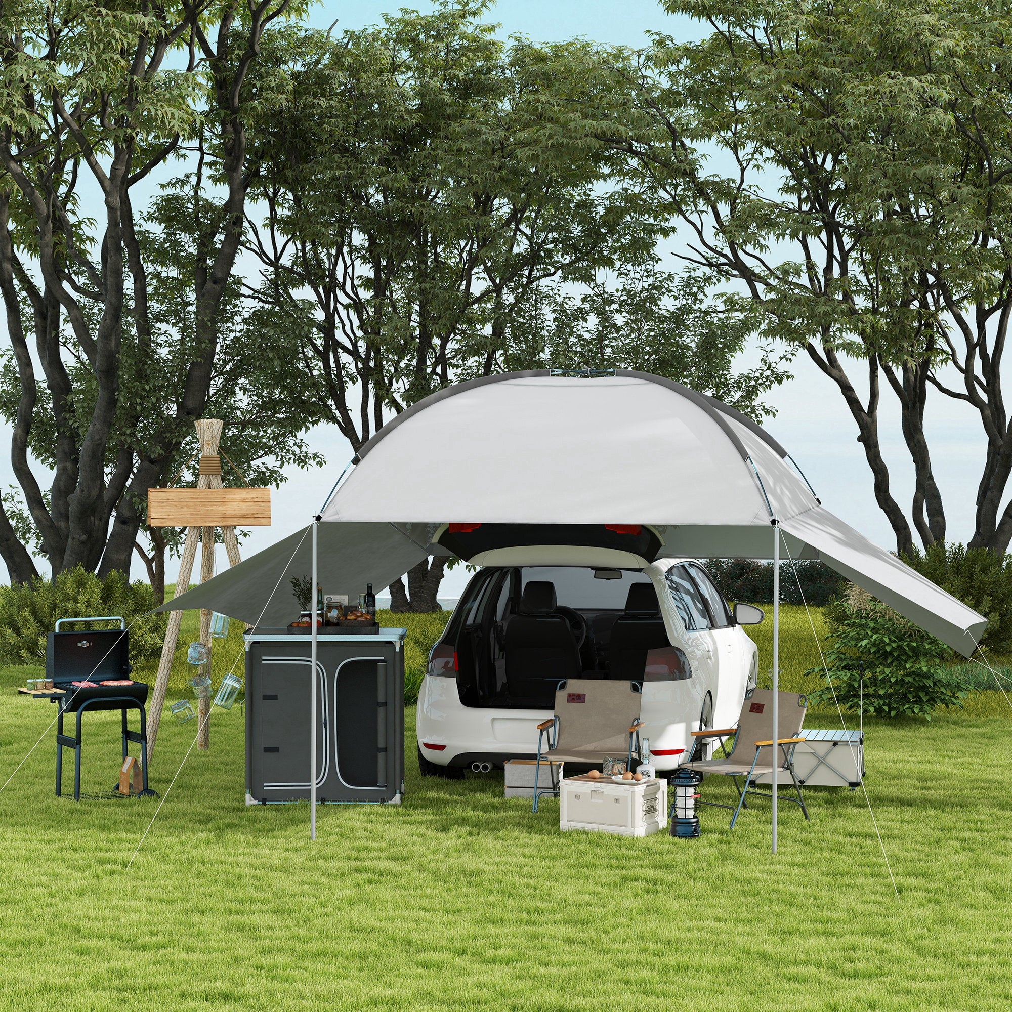 Outsunny Camping Kitchen Station, Aluminum Camping Table Cook Cupboard with 3-Shelf and Carrying Bag for BBQ Party Picnics Backyards