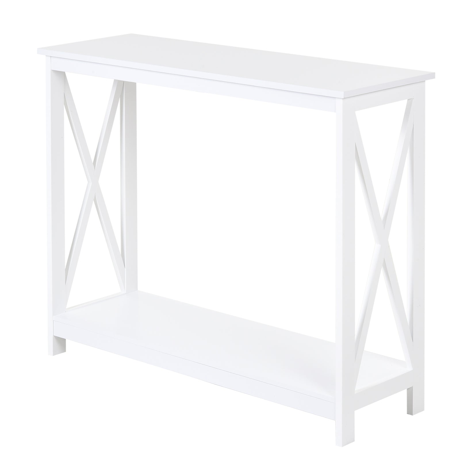 HOMCOM 2 Tier X-Design Console Table Sofa Side Table w/Storage Shelf for Living Room Entryway, White