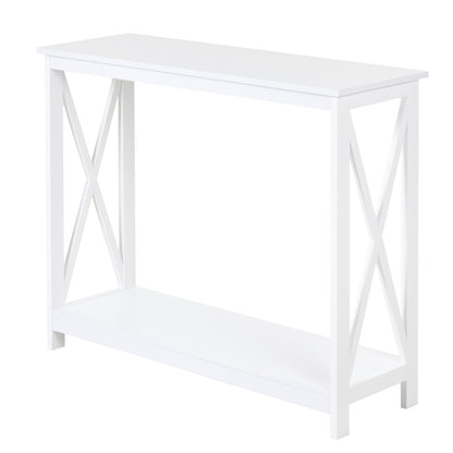 HOMCOM 2 Tier X-Design Console Table Sofa Side Table w/Storage Shelf for Living Room Entryway, White