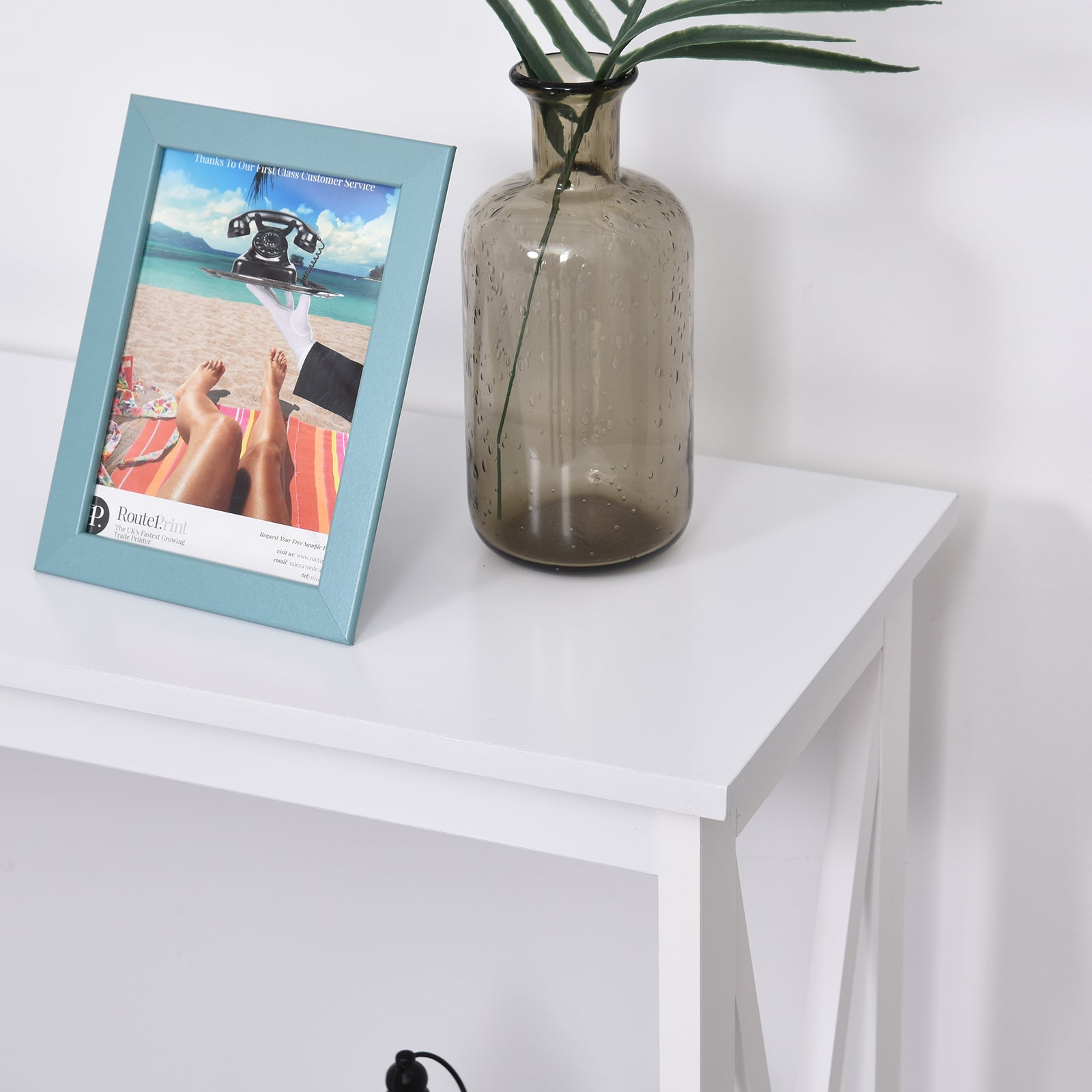 HOMCOM 2 Tier X-Design Console Table Sofa Side Table w/Storage Shelf for Living Room Entryway, White