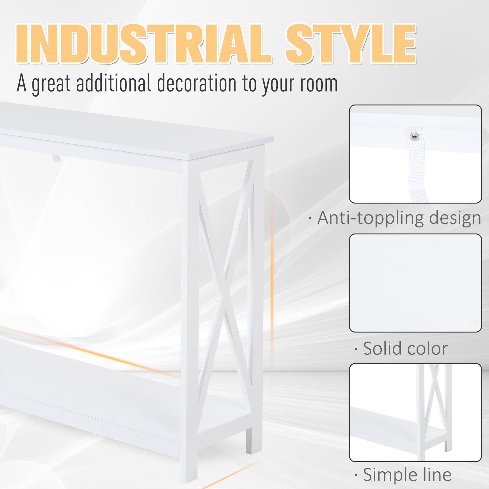 HOMCOM 2 Tier X-Design Console Table Sofa Side Table w/Storage Shelf for Living Room Entryway, White