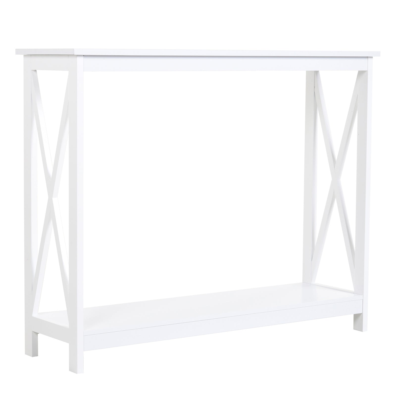 HOMCOM 2 Tier X-Design Console Table Sofa Side Table w/Storage Shelf for Living Room Entryway, White