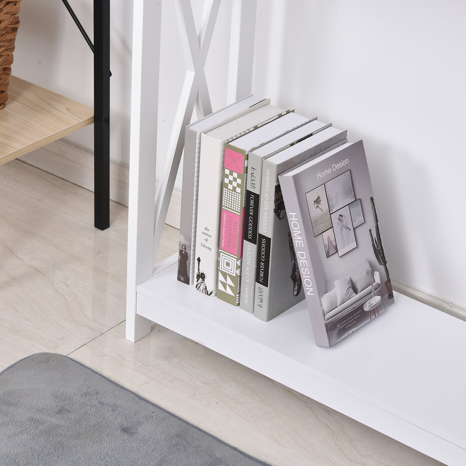 HOMCOM 2 Tier X-Design Console Table Sofa Side Table w/Storage Shelf for Living Room Entryway, White