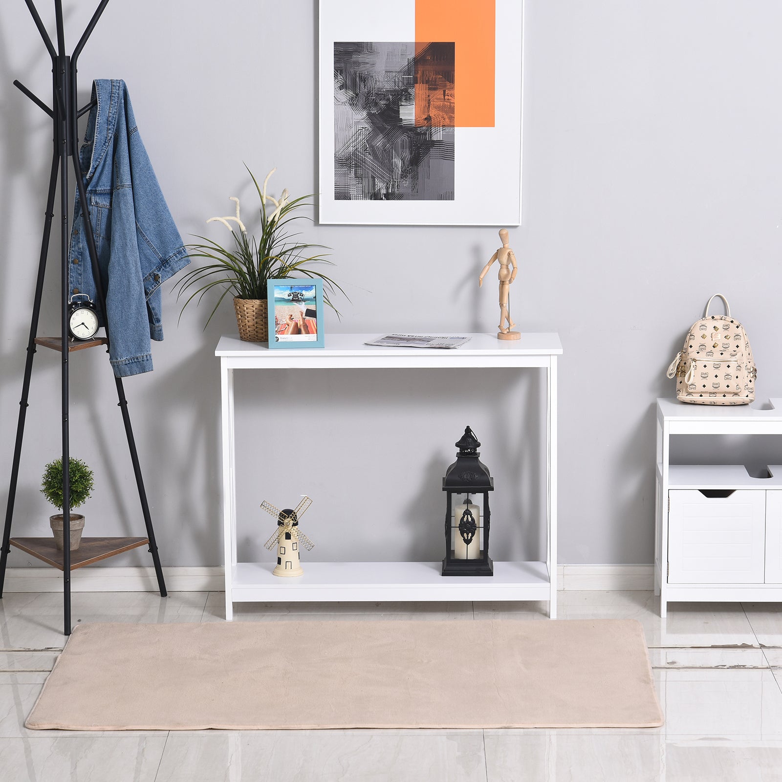 HOMCOM 2 Tier X-Design Console Table Sofa Side Table w/Storage Shelf for Living Room Entryway, White