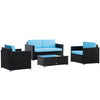 Outsunny 4 Pieces Wicker Patio Furniture Set with Thick Cushions, Outdoor PE Rattan Conversation Sofa Set with Glass Top Table & Extra Wide Seat, Sky Blue