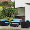 Outsunny 4 Pieces Wicker Patio Furniture Set with Thick Cushions, Outdoor PE Rattan Conversation Sofa Set with Glass Top Table & Extra Wide Seat, Sky Blue