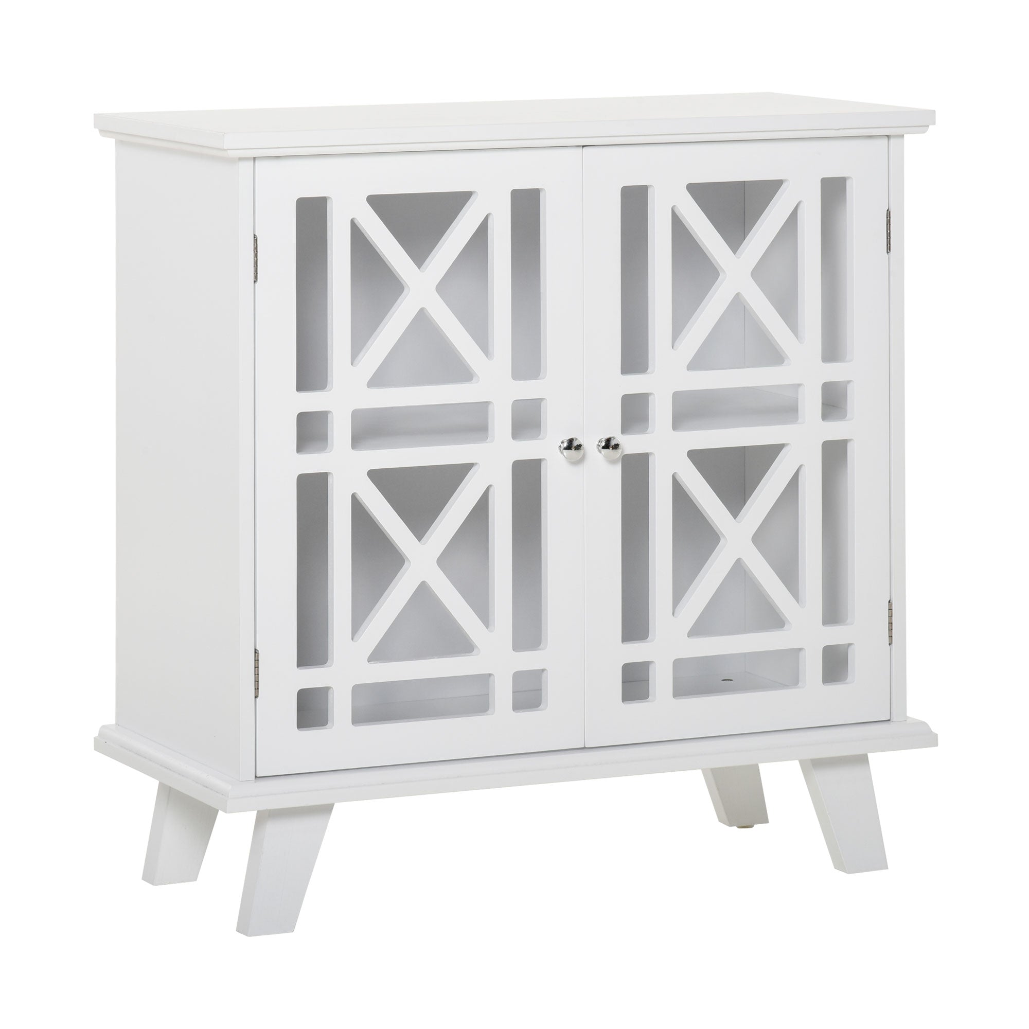 HOMCOM Storage Cabinet with Fretwork Doors and Shelf, Modern Freestanding Sideboard, Buffet, White