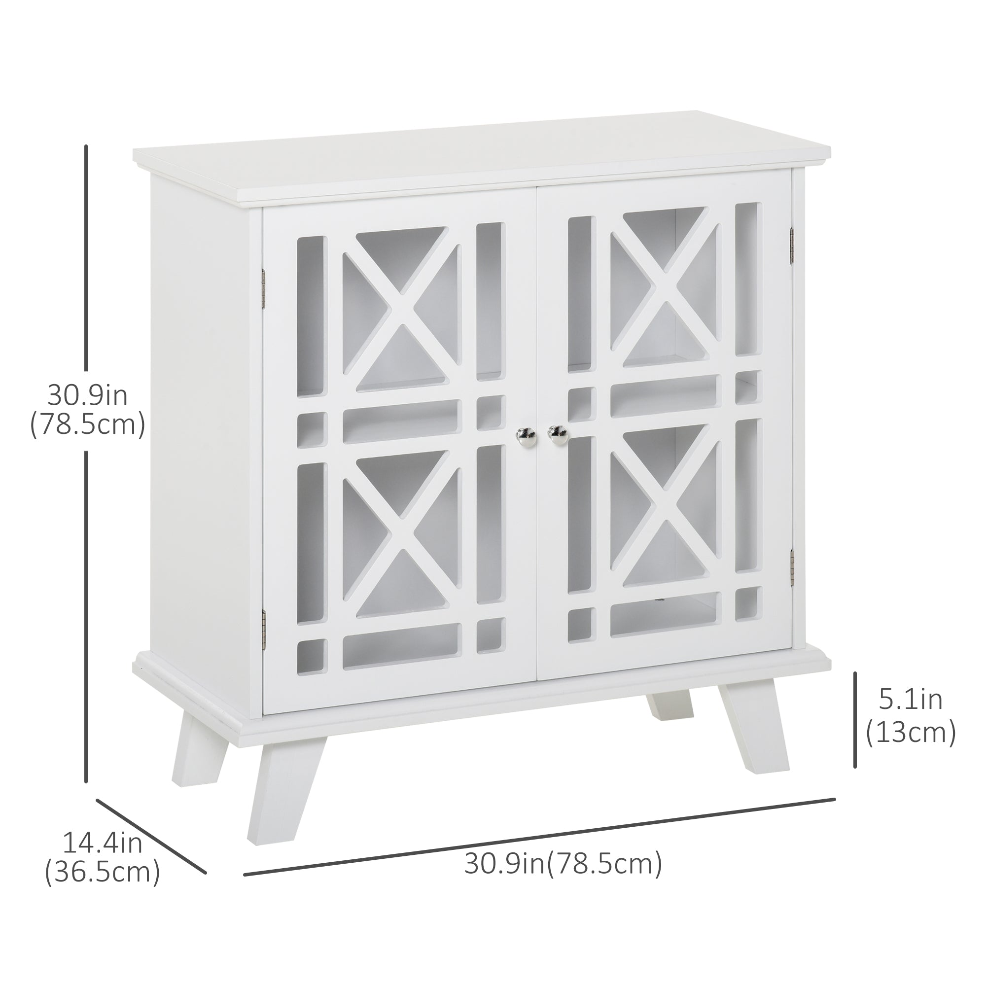 HOMCOM Storage Cabinet with Fretwork Doors and Shelf, Modern Freestanding Sideboard, Buffet, White