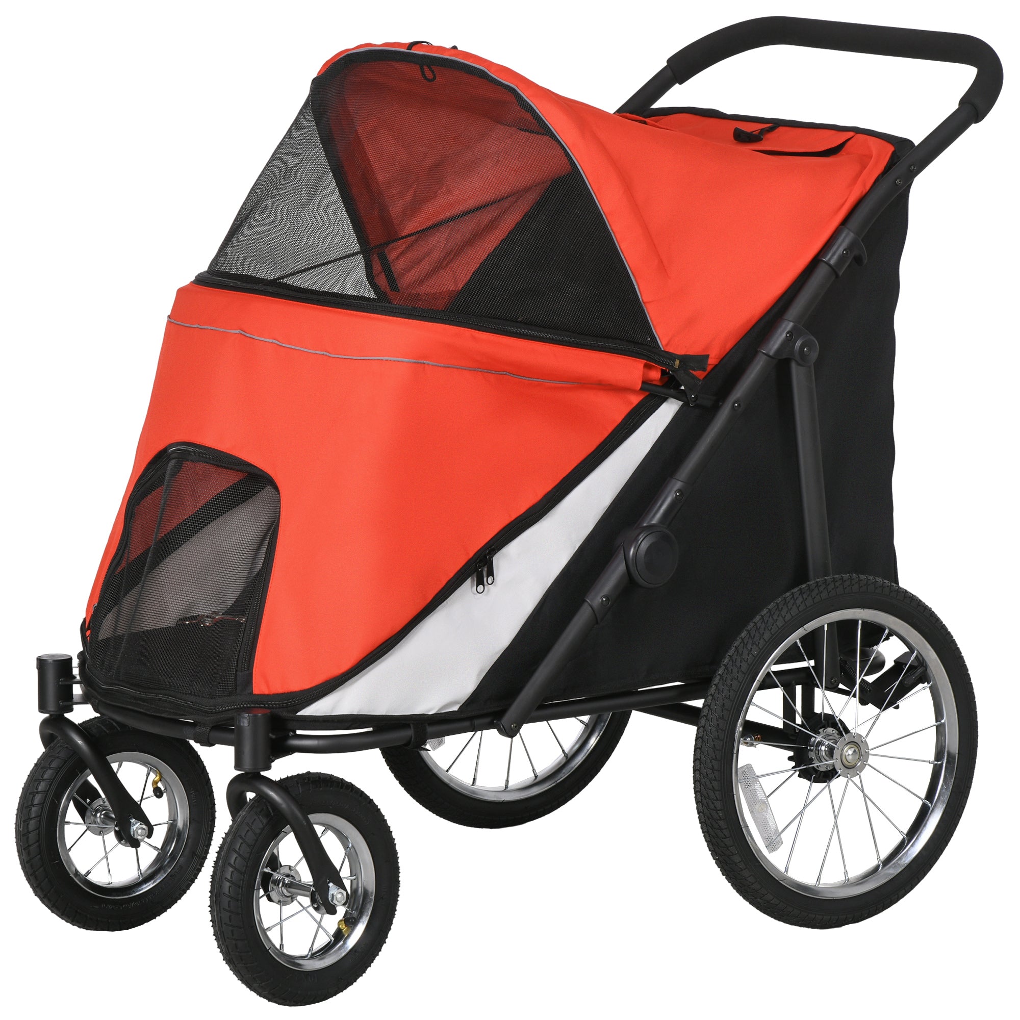 PawHut Dog Stroller for Medium and Large Dogs and Cats, Easy Fold Pet Stroller with Washable Cushion, Storage Bags, Safety Leash for Outdoor, Red