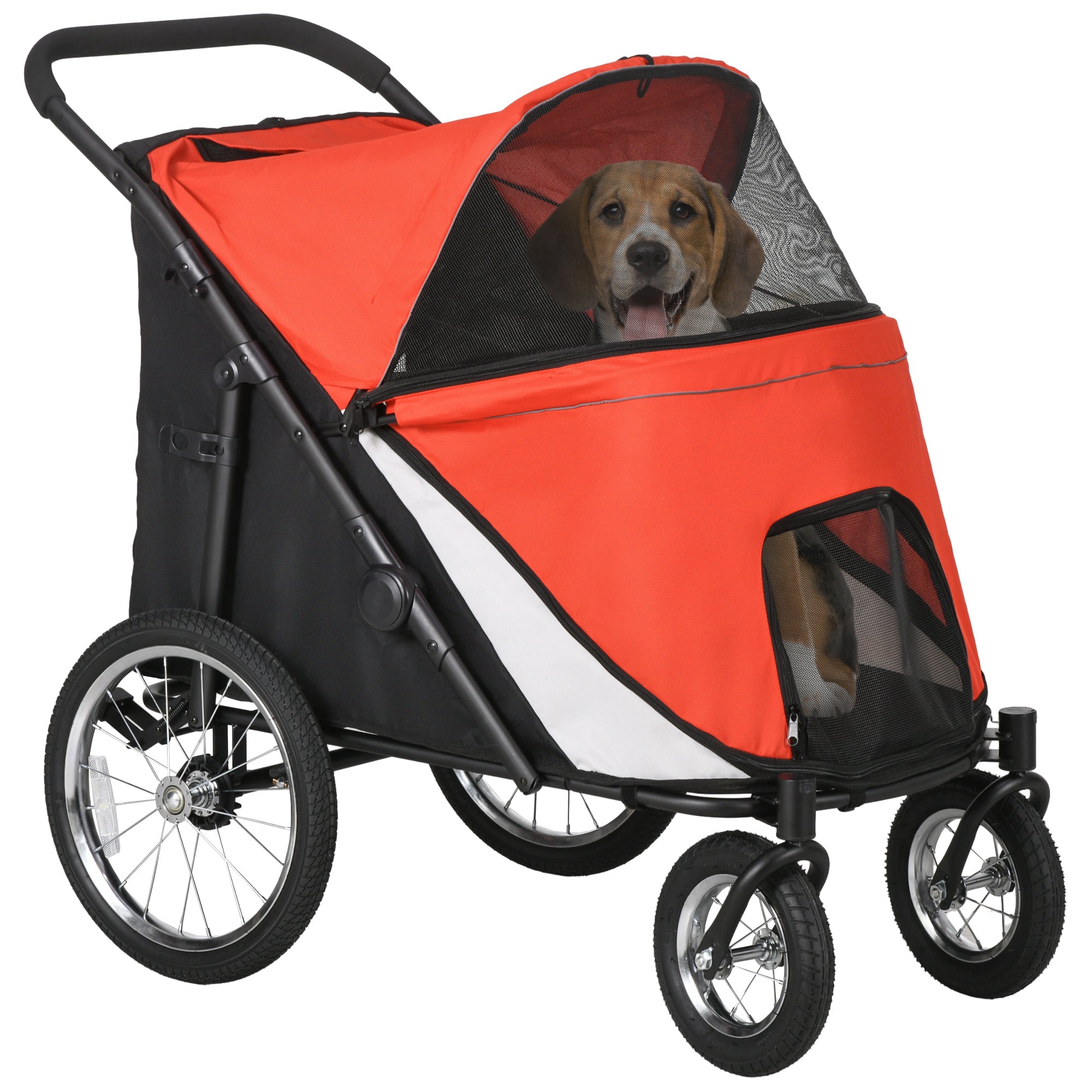 PawHut Dog Stroller for Medium and Large Dogs and Cats, Easy Fold Pet Stroller with Washable Cushion, Storage Bags, Safety Leash for Outdoor, Red
