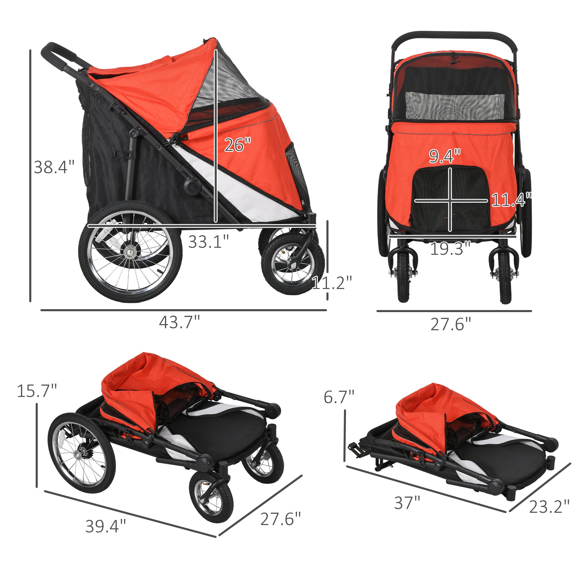 PawHut Dog Stroller for Medium and Large Dogs and Cats, Easy Fold Pet Stroller with Washable Cushion, Storage Bags, Safety Leash for Outdoor, Red