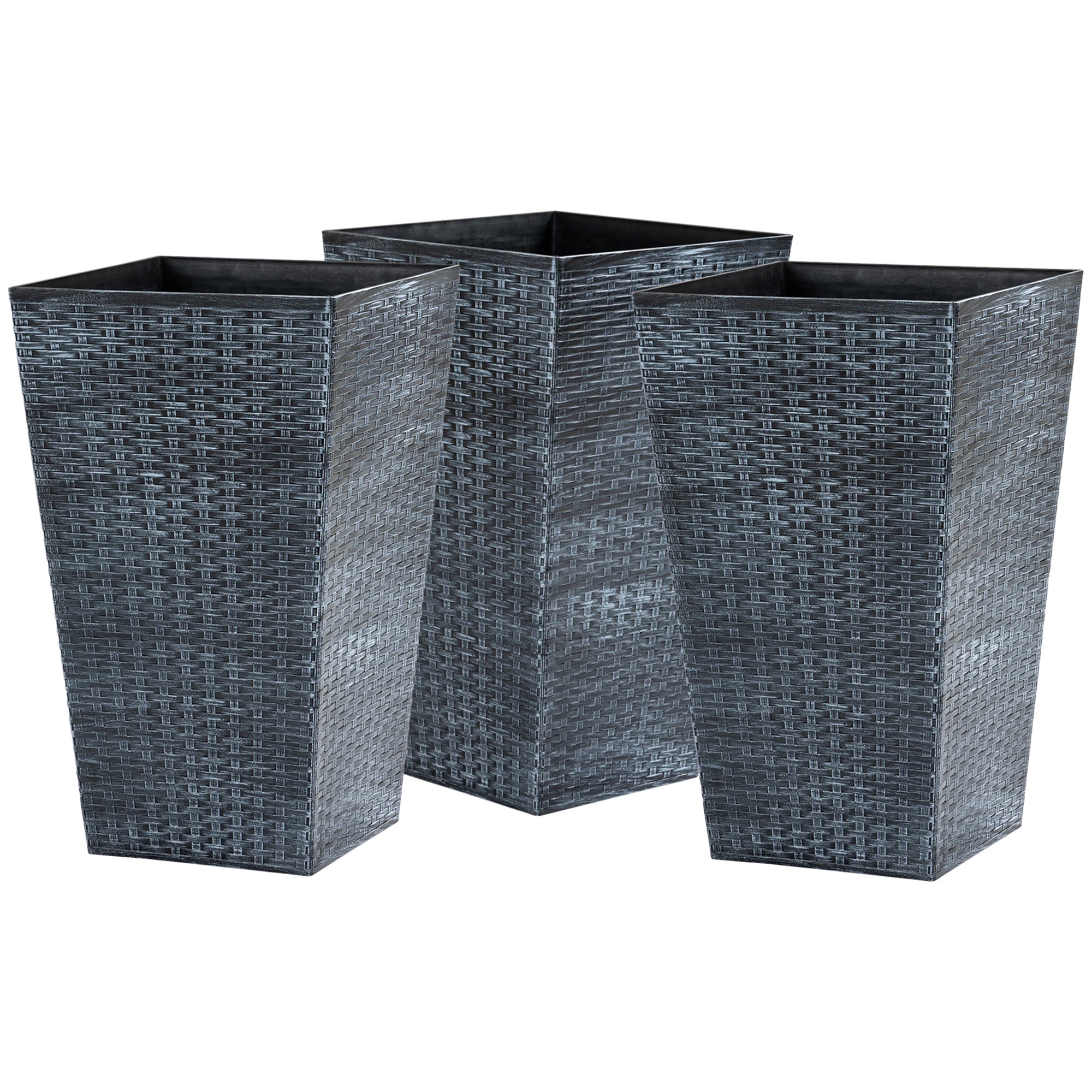 Outsunny Set of 3 Tall Planters for Outdoor Plants with Drainage Hole, Indoor Outdoor Planter Flower Pot Set for Front Door, Entryway, Patio and Deck, Mixed Grey