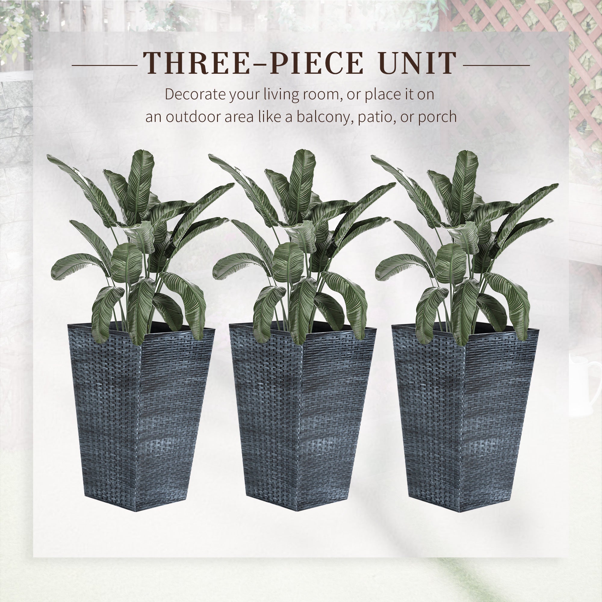 Outsunny Set of 3 Tall Planters for Outdoor Plants with Drainage Hole, Indoor Outdoor Planter Flower Pot Set for Front Door, Entryway, Patio and Deck, Mixed Grey