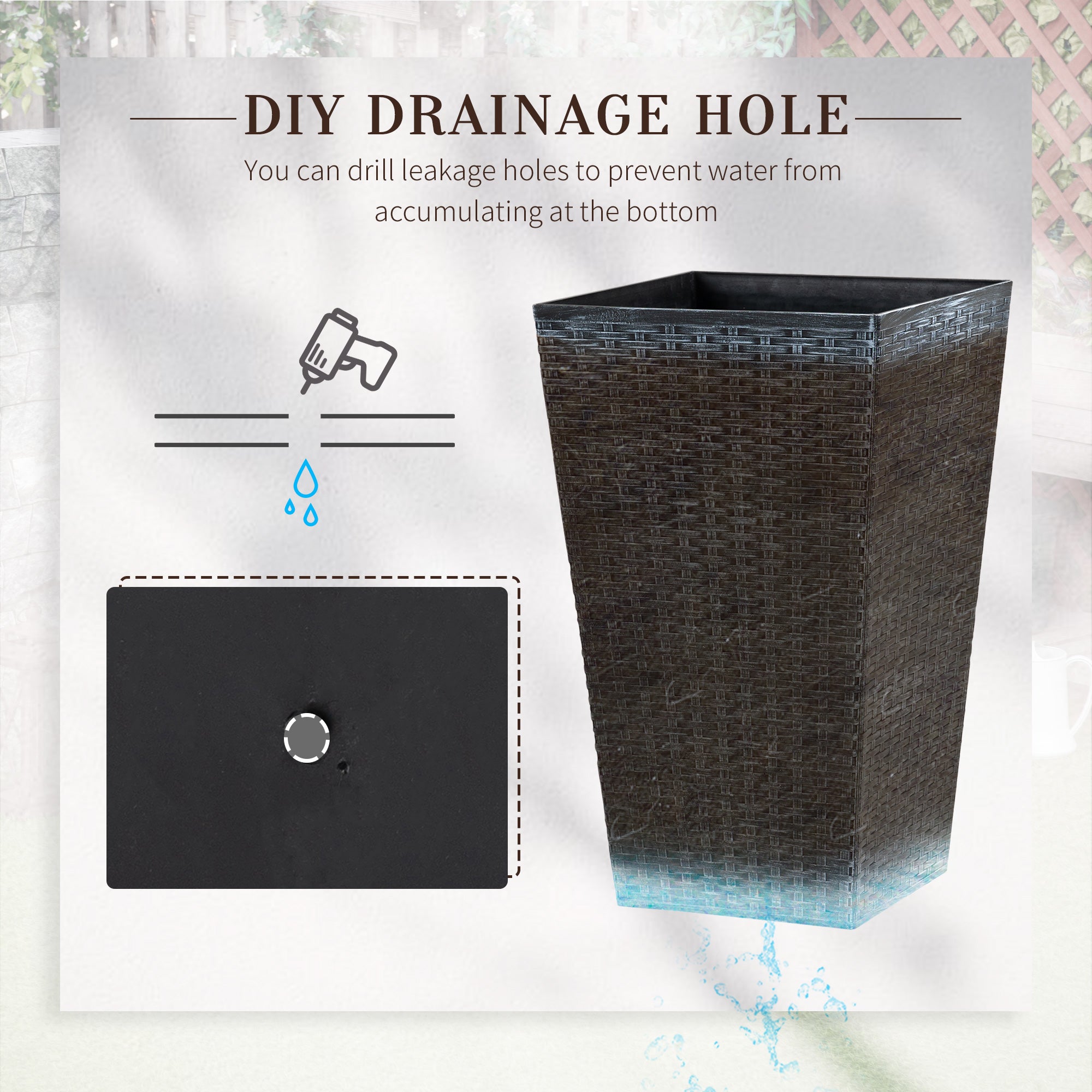 Outsunny Set of 3 Tall Planters for Outdoor Plants with Drainage Hole, Indoor Outdoor Planter Flower Pot Set for Front Door, Entryway, Patio and Deck, Mixed Grey