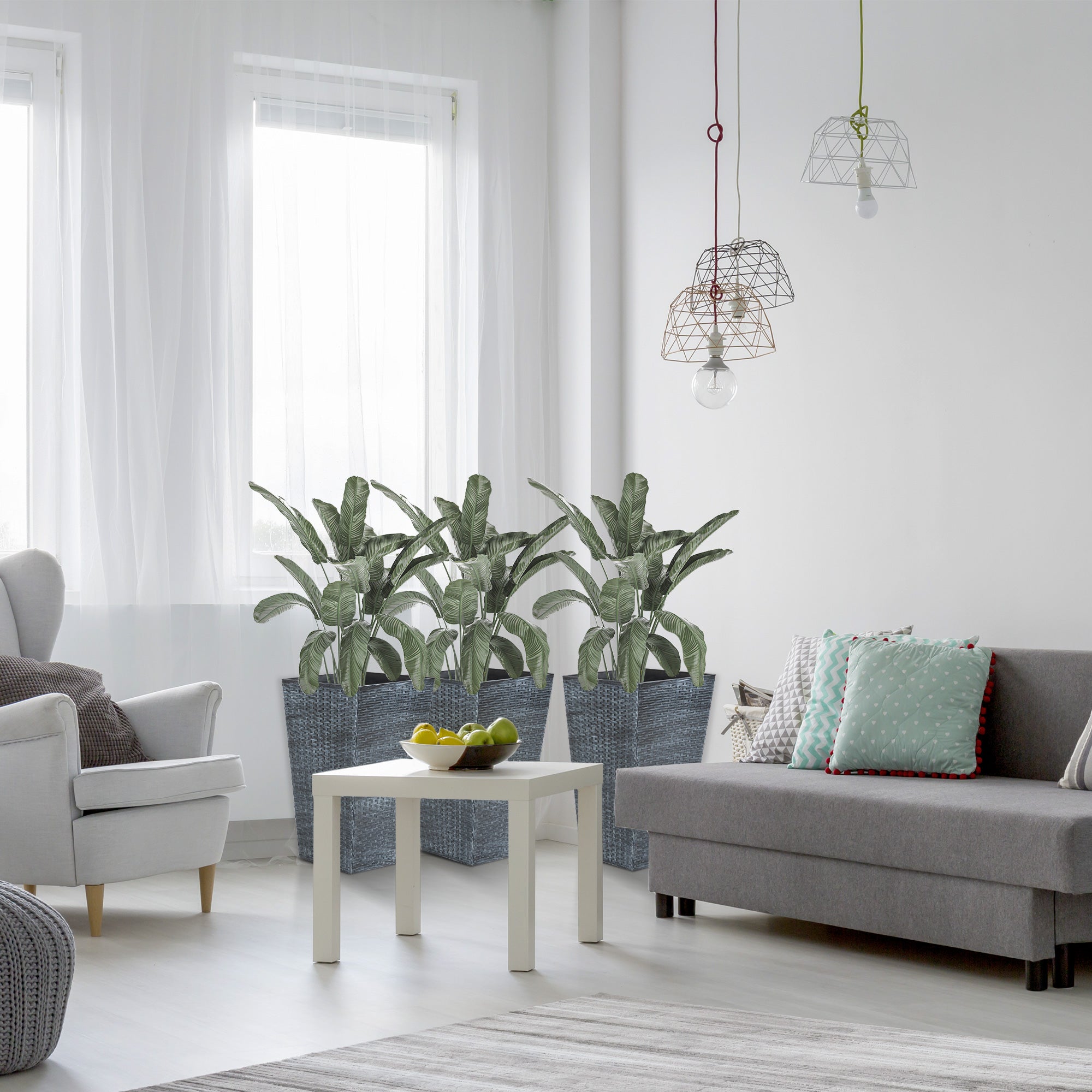 Outsunny Set of 3 Tall Planters for Outdoor Plants with Drainage Hole, Indoor Outdoor Planter Flower Pot Set for Front Door, Entryway, Patio and Deck, Mixed Grey