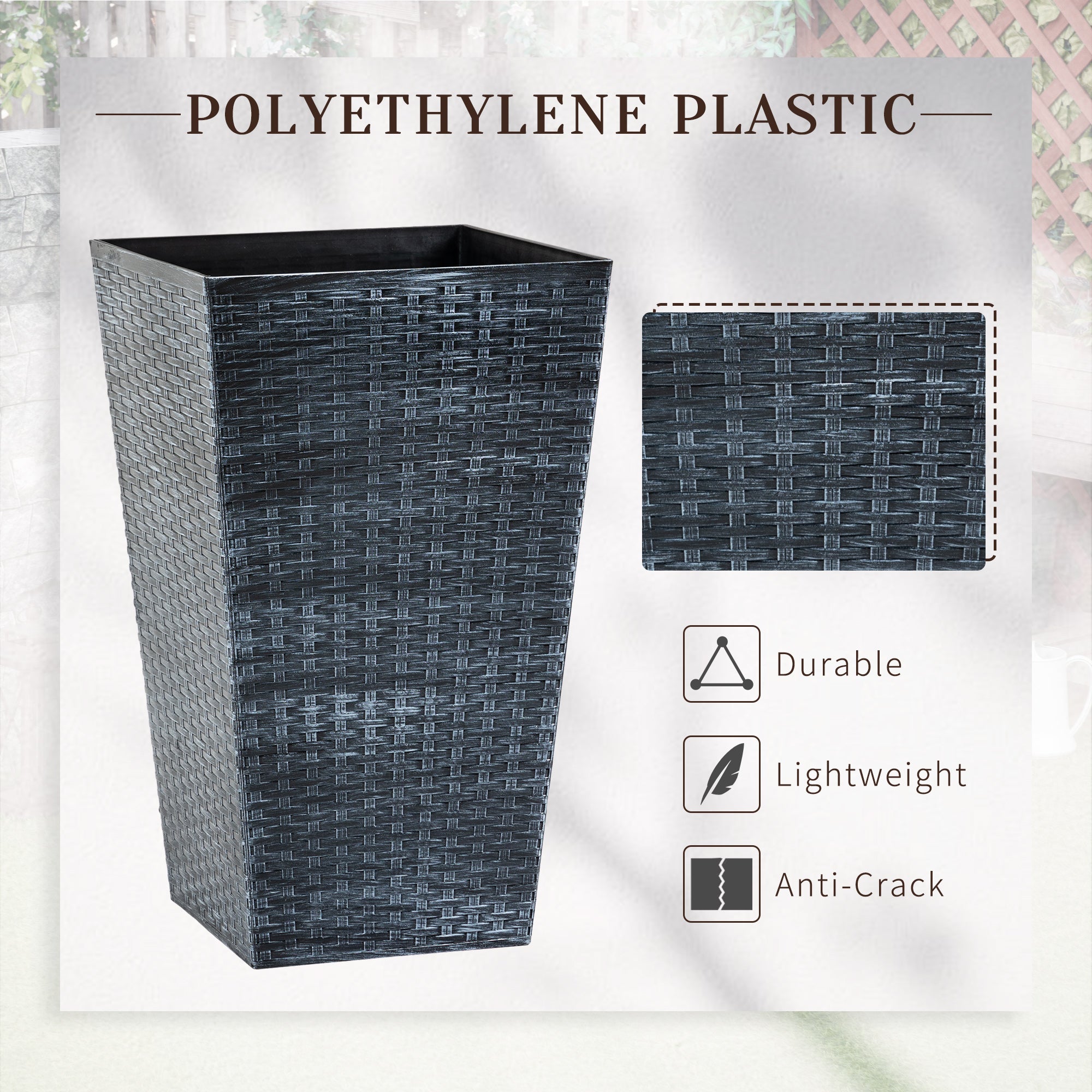 Outsunny Set of 3 Tall Planters for Outdoor Plants with Drainage Hole, Indoor Outdoor Planter Flower Pot Set for Front Door, Entryway, Patio and Deck, Mixed Grey