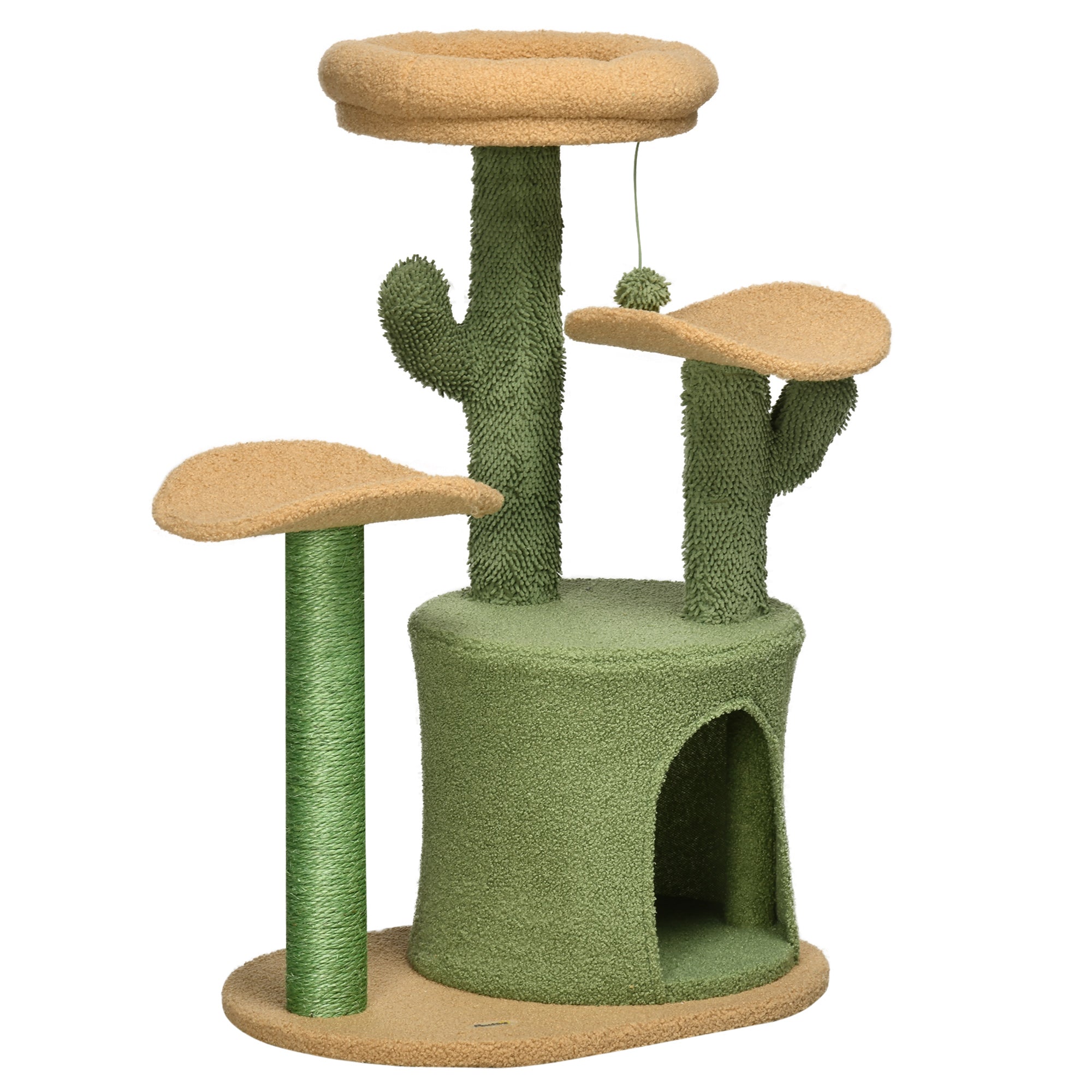PawHut Cactus Cat Tree 83cm Cat Climbing Tower Kitten Activity Centre w/ Cat House, Bed, Sisal Scratching Post, Hanging Toy Ball - Green