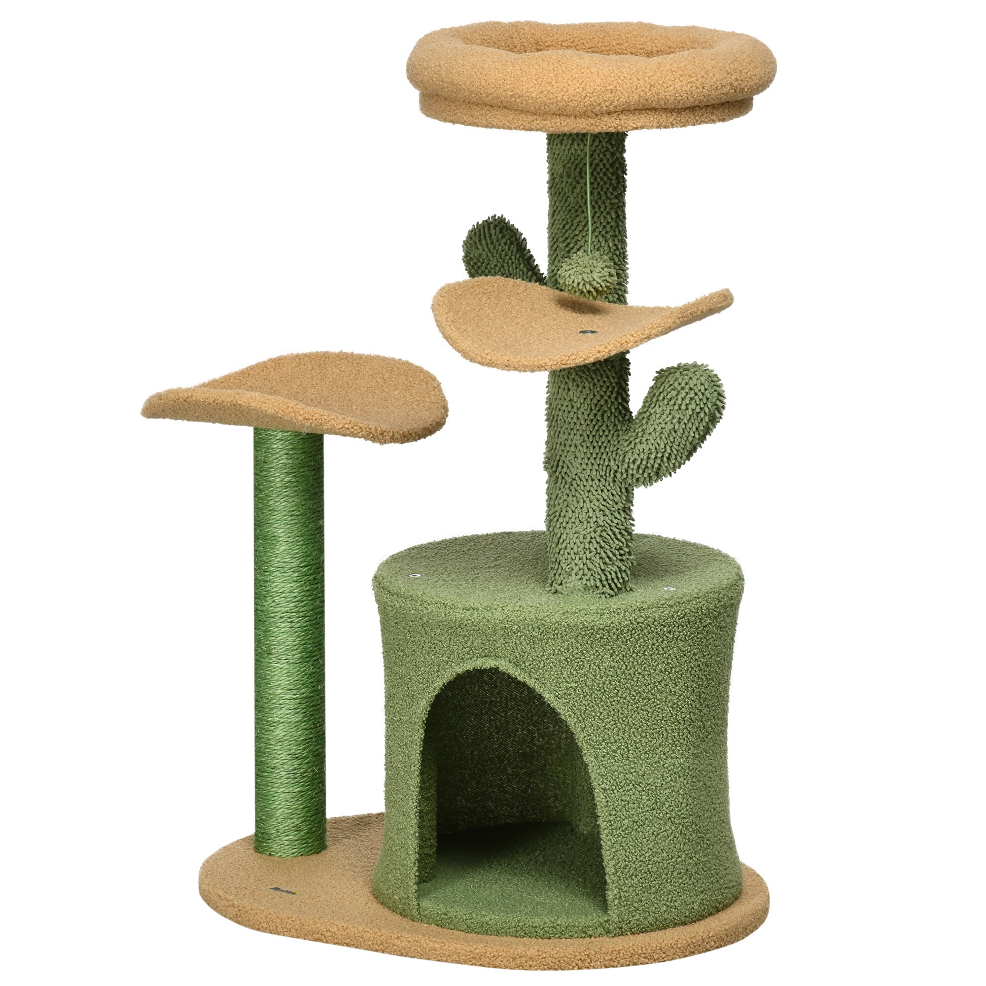 PawHut Cactus Cat Tree 83cm Cat Climbing Tower Kitten Activity Centre w/ Cat House, Bed, Sisal Scratching Post, Hanging Toy Ball - Green