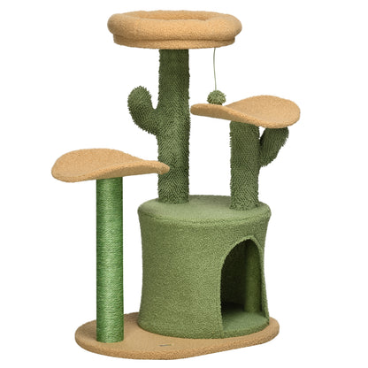 PawHut Cactus Cat Tree 83cm Cat Climbing Tower Kitten Activity Centre w/ Cat House, Bed, Sisal Scratching Post, Hanging Toy Ball - Green