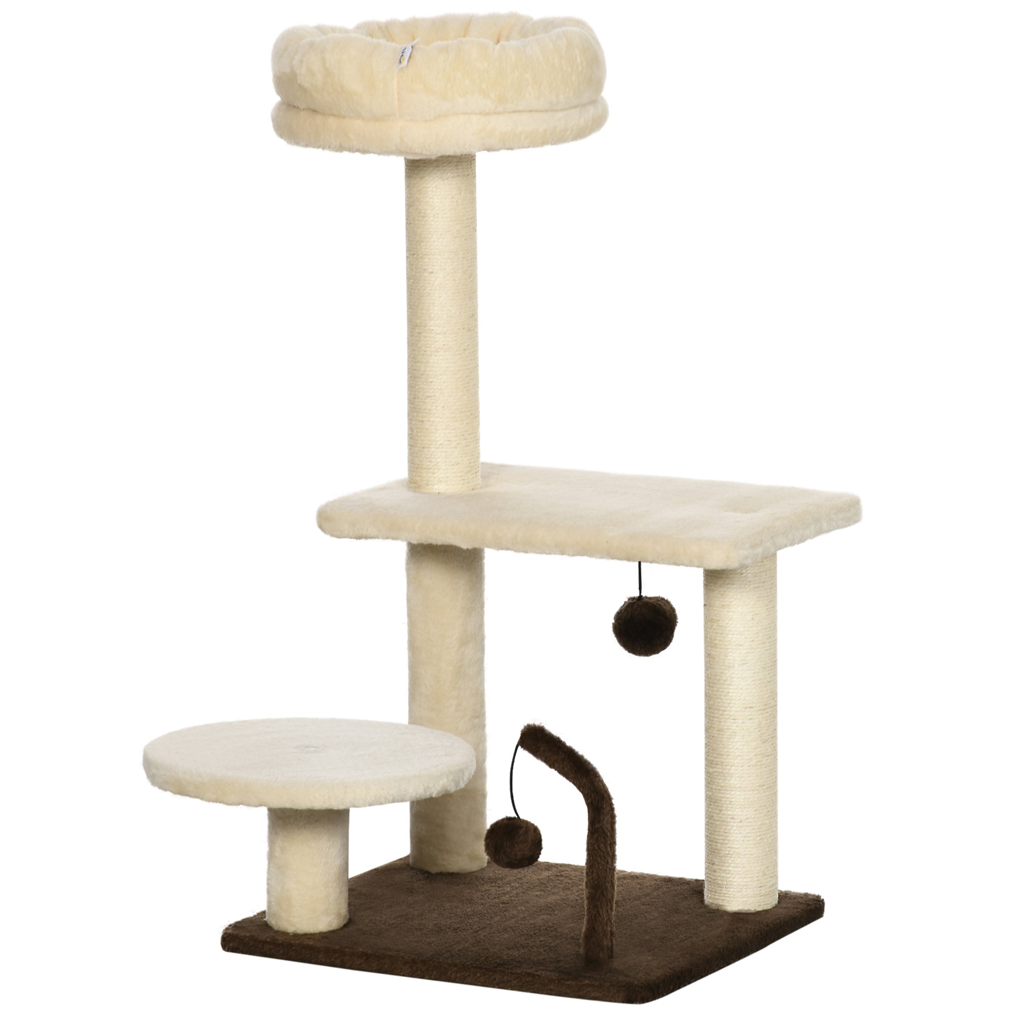 PawHut 29 Inches Cat Tree Kitty Tower with Sisal Scratching Post Bed Perch Ball Teaser Toy, Beige