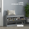 HOMCOM Shoe Bench, Entryway Bench with 2 Flip Drawers, Seating Cushion and 4 Vents for 8 Pairs of Shoes for Hallway, Grey